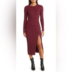 Open Edit Button Sweater Midi Dress
